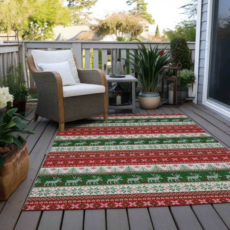 3' X 5' Red Green And Ivory Animal Print Washable Indoor Outdoor Area Rug
