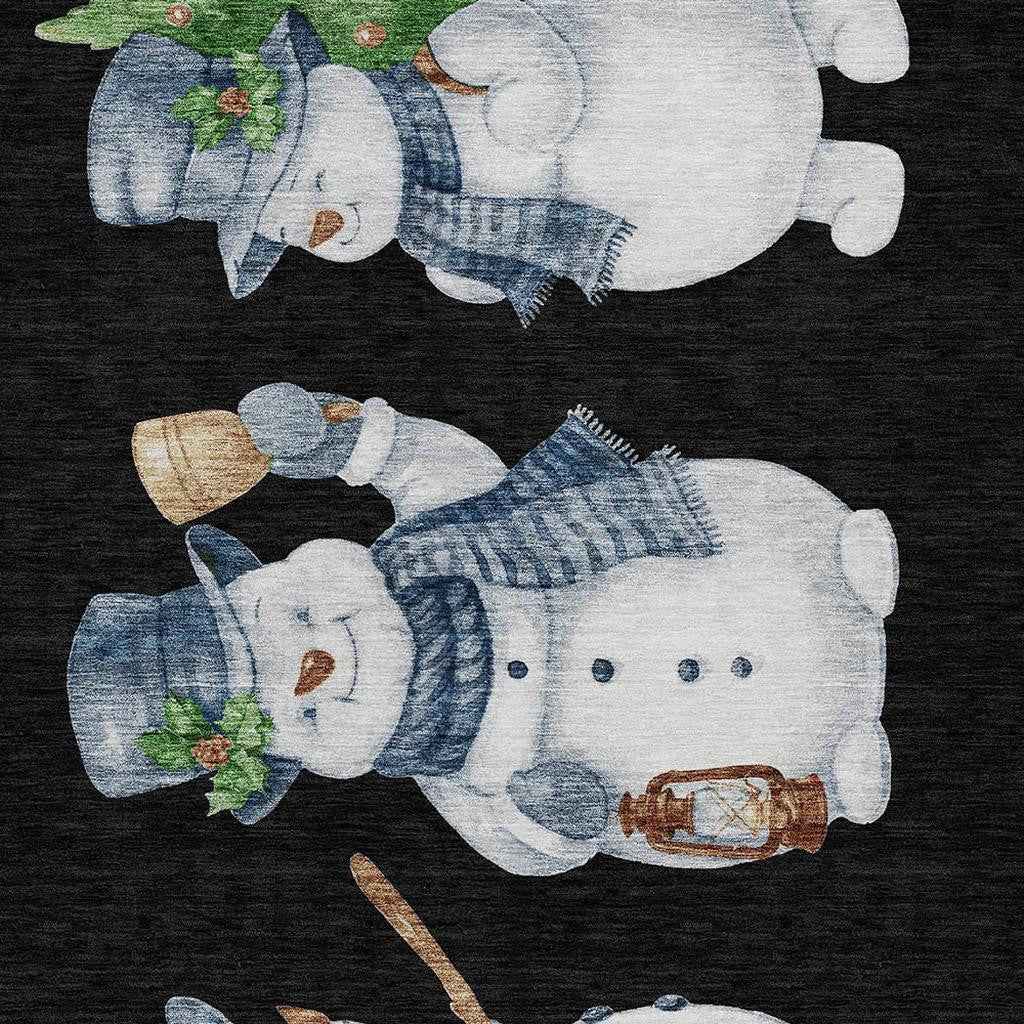 8' X 10' Black Denim Blue And Ivory Botanical Leaves Washable Indoor Outdoor Area Rug