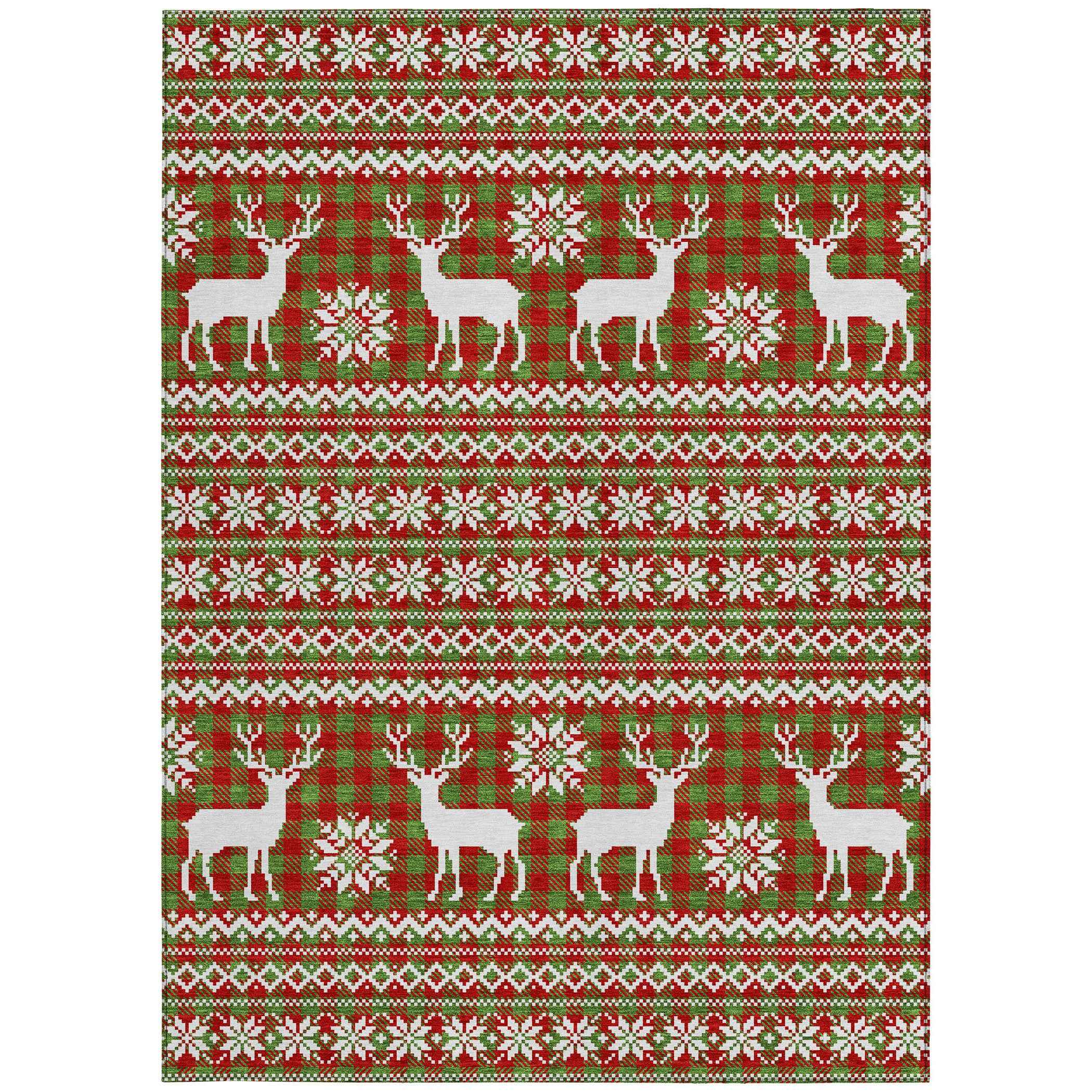 10' X 14' Fern Green Red And Ivory Animal Print Washable Indoor Outdoor Area Rug