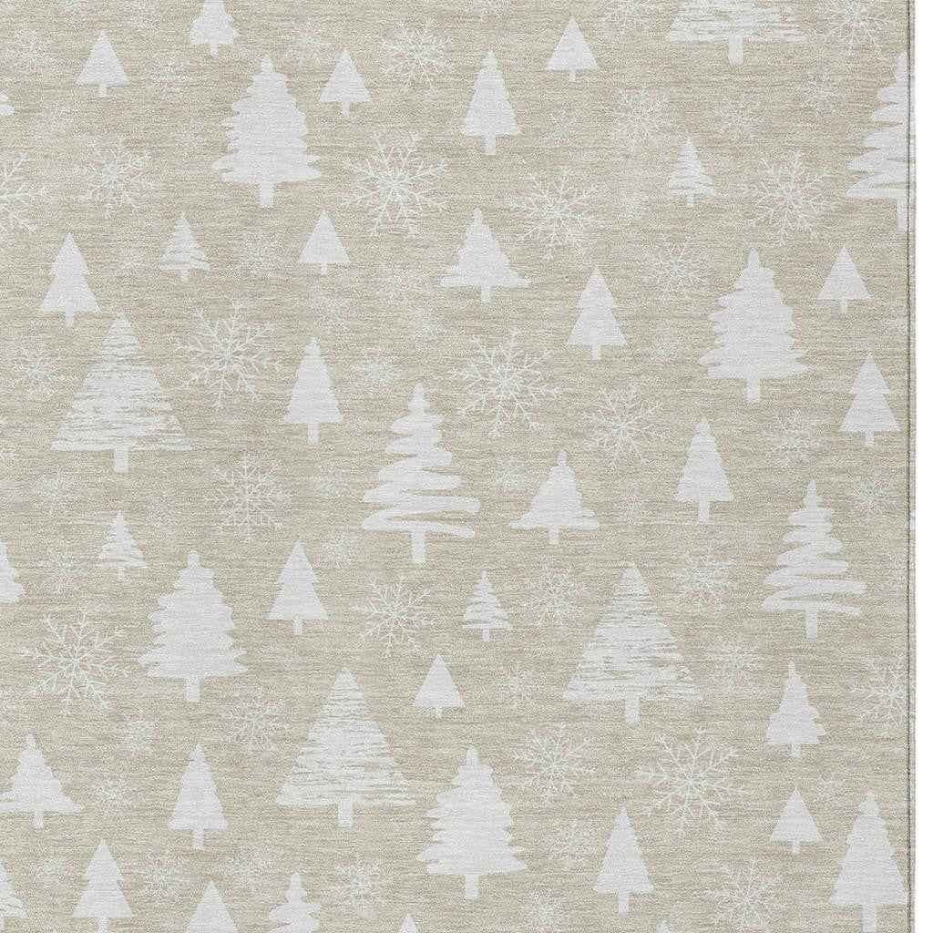 8' X 10' Beige And Ivory Botanical Leaves Washable Indoor Outdoor Area Rug