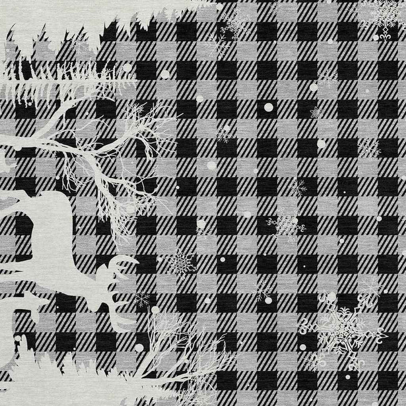 10' X 14' Gray Black And Ivory Plaid Washable Indoor Outdoor Area Rug