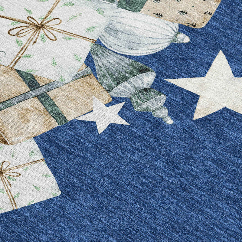 3' X 5' Navy Blue Beige Ivory And Taupe Geometric Washable Indoor Outdoor Area Rug