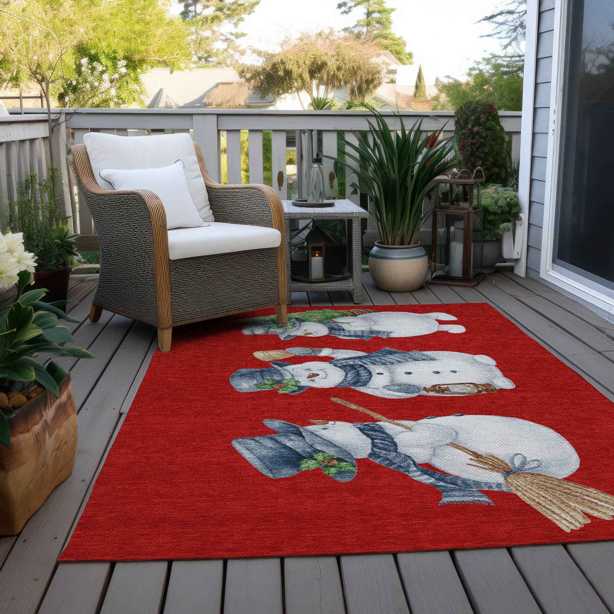 10' X 14' Red Denim Blue And Ivory Botanical Leaves Washable Indoor Outdoor Area Rug