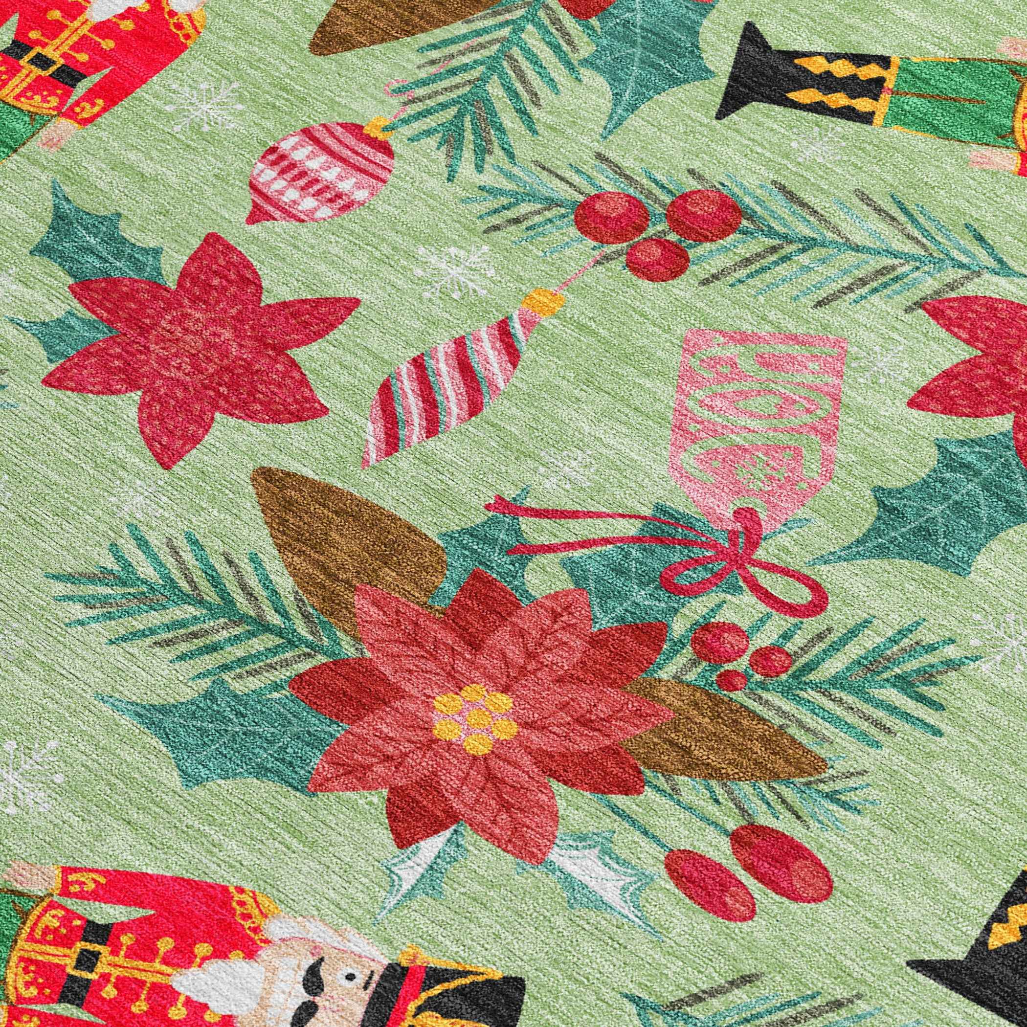 10' X 14' Artichoke Green Red Black Pink And Brown Floral Washable Indoor Outdoor Area Rug