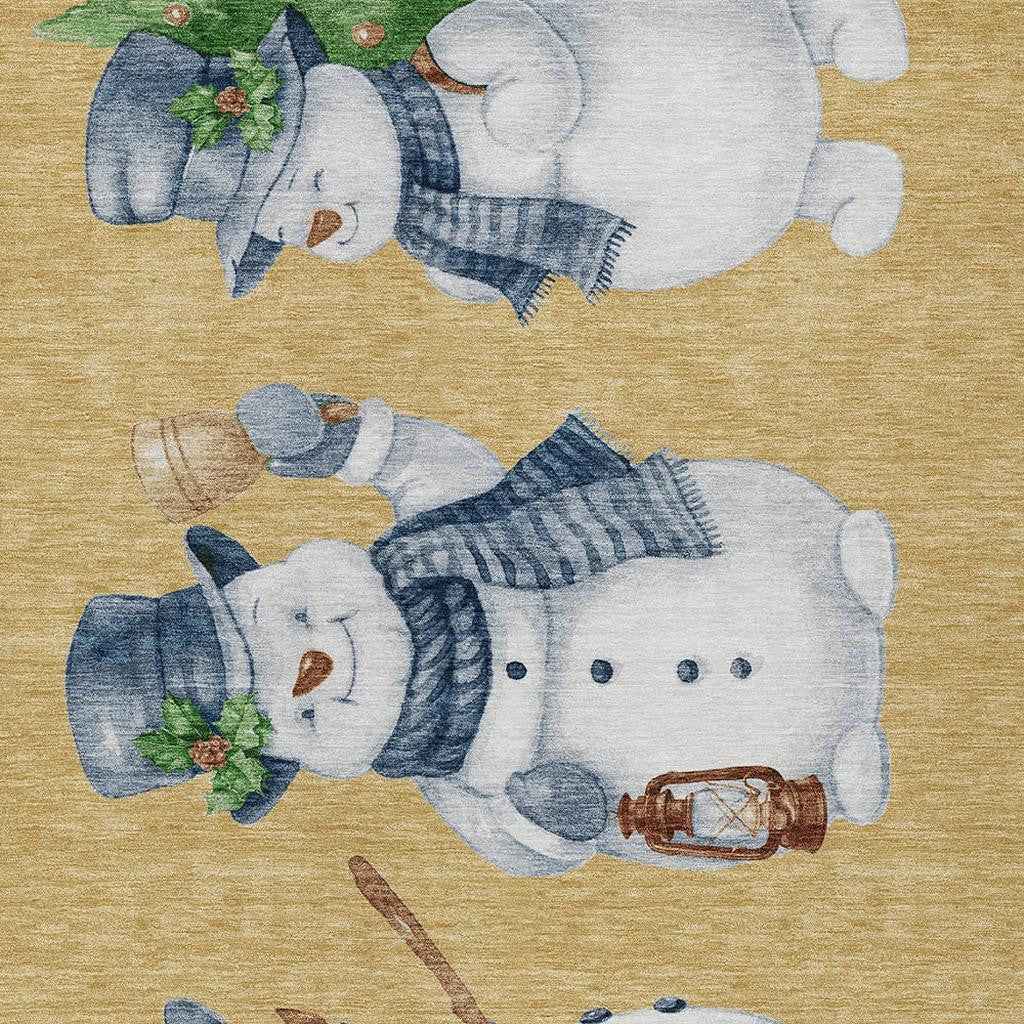 5' X 8' Gold Denim Blue And Ivory Botanical Leaves Washable Indoor Outdoor Area Rug