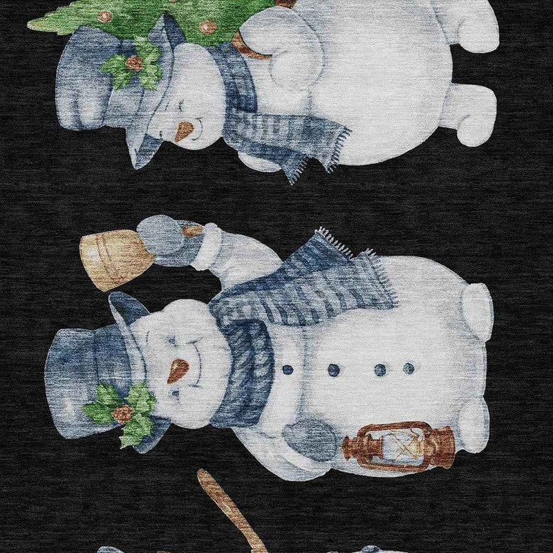 3' X 5' Black Denim Blue And Ivory Snowmen Washable Indoor Outdoor Area Rug