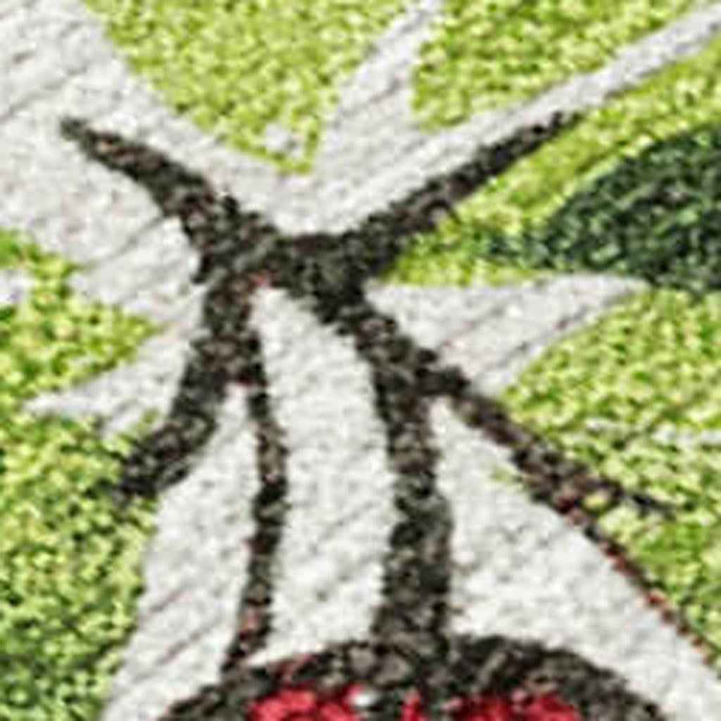 8' X 10' Artichoke Green Burgundy And Ivory Botanical Leaves Washable Indoor Outdoor Area Rug