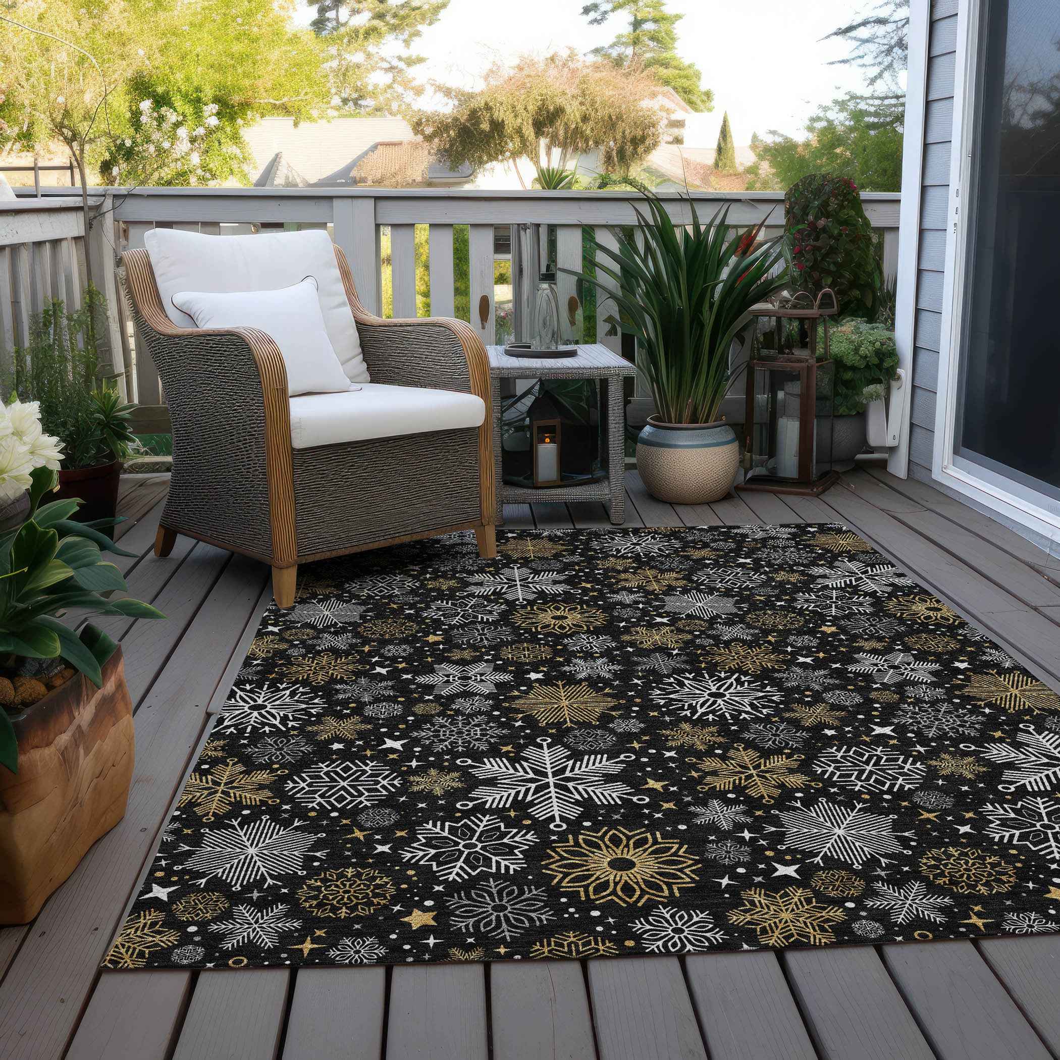 3' X 5' Black Gold And Gray Medallion Washable Indoor Outdoor Area Rug