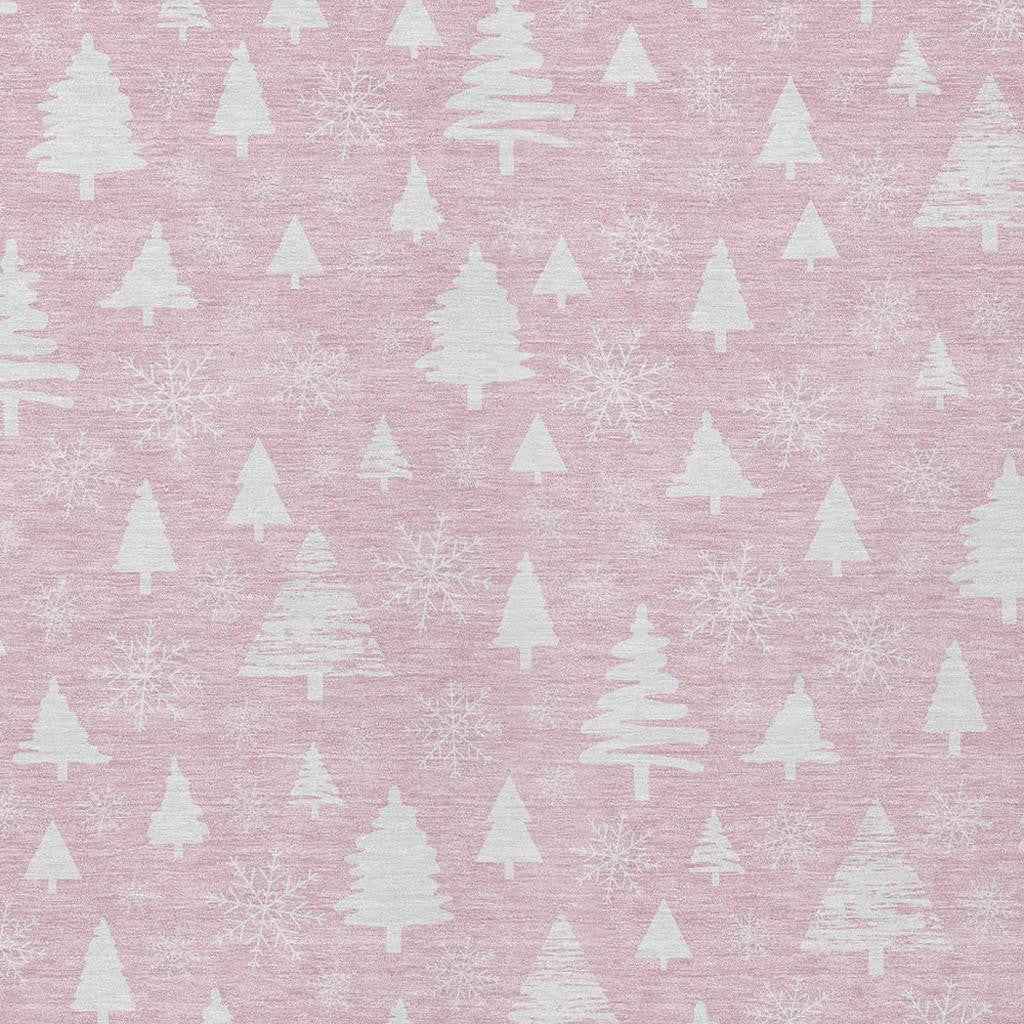 5' X 8' Pink And Ivory Botanical Leaves Washable Indoor Outdoor Area Rug