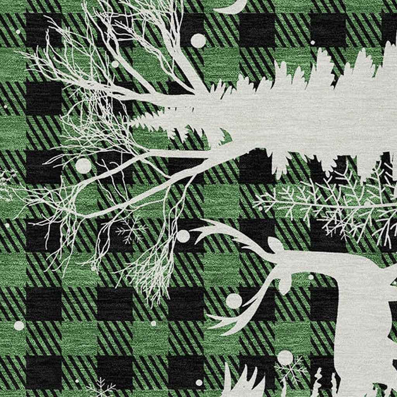 3' X 5' Green Black And Ivory Plaid Washable Indoor Outdoor Area Rug