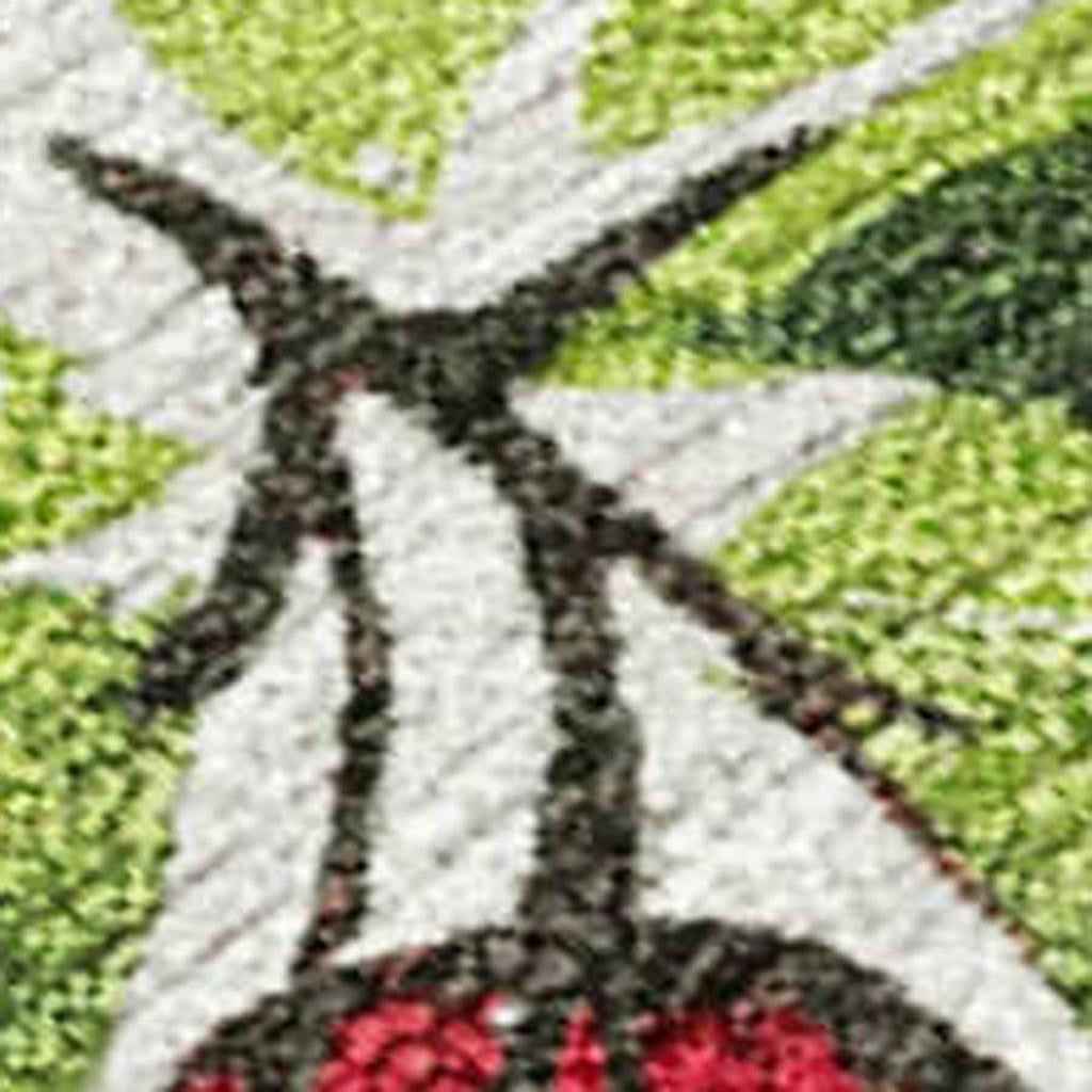 3' X 5' Artichoke Green Burgundy And Ivory Botanical Leaves Washable Indoor Outdoor Area Rug