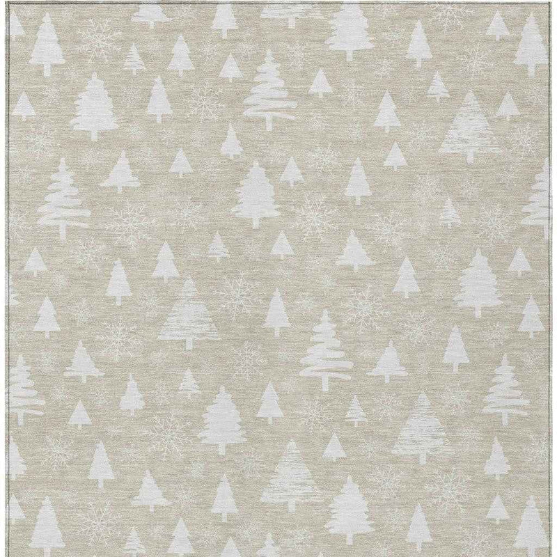 10' X 14' Beige And Ivory Botanical Leaves Washable Indoor Outdoor Area Rug