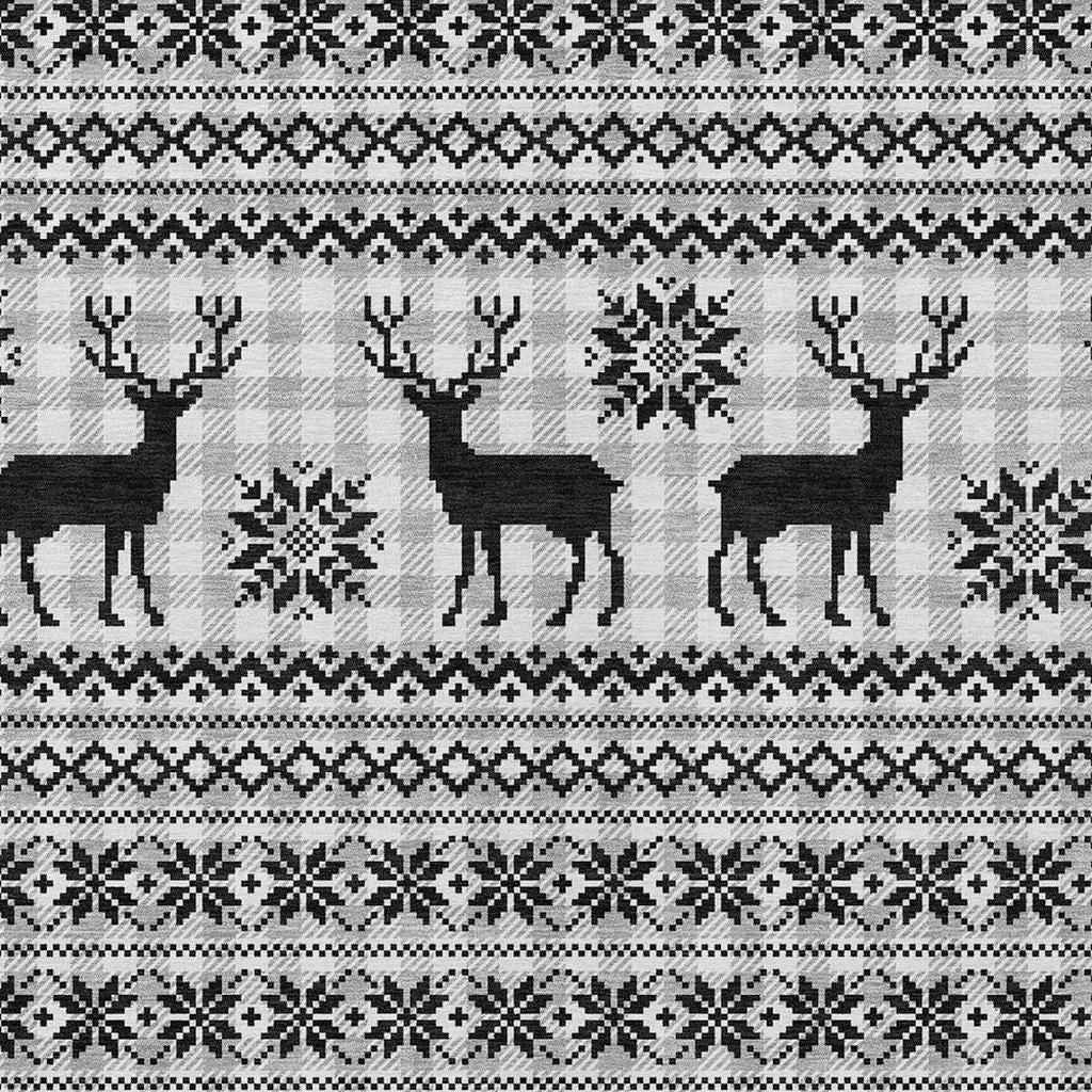 10' X 14' Silver Black And Ivory Animal Print Washable Indoor Outdoor Area Rug