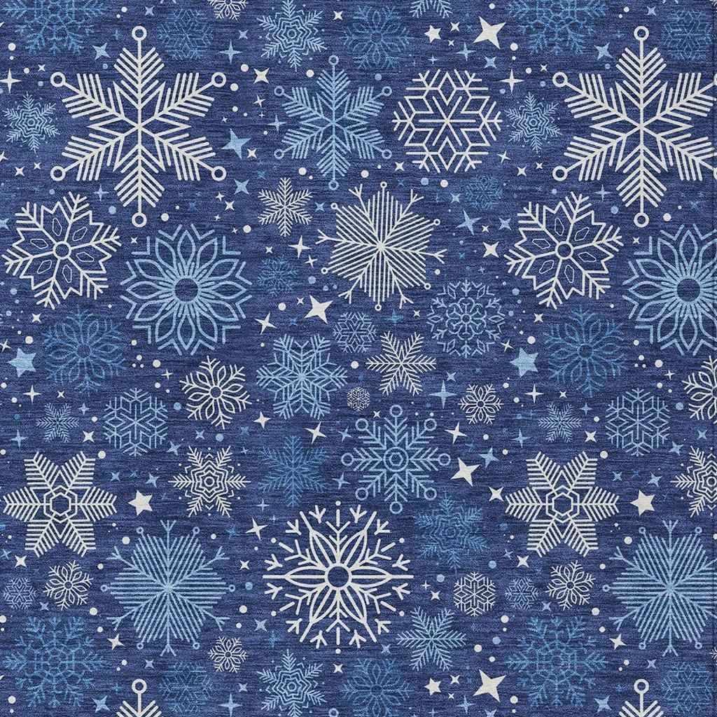 8' X 10' Navy Blue Ivory And Sky Blue Medallion Washable Indoor Outdoor Area Rug