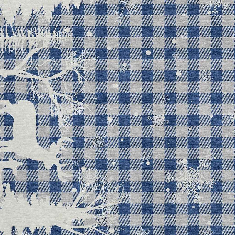 3' X 5' Blue Ivory And Gray Plaid Washable Indoor Outdoor Area Rug