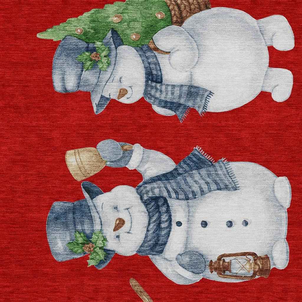 8' X 10' Red Denim Blue And Ivory Botanical Leaves Washable Indoor Outdoor Area Rug