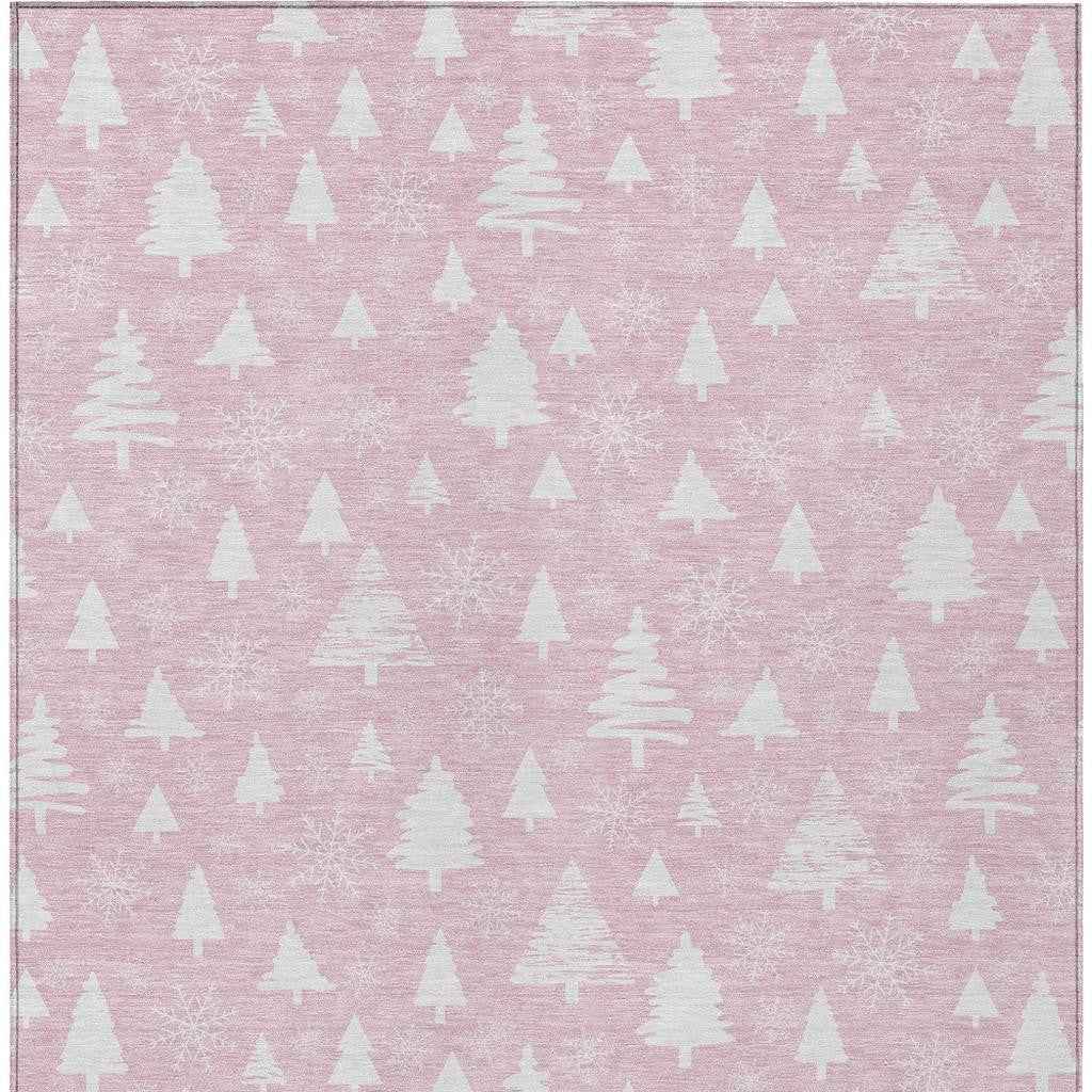 3' X 5' Pink And Ivory Botanical Leaves Washable Indoor Outdoor Area Rug