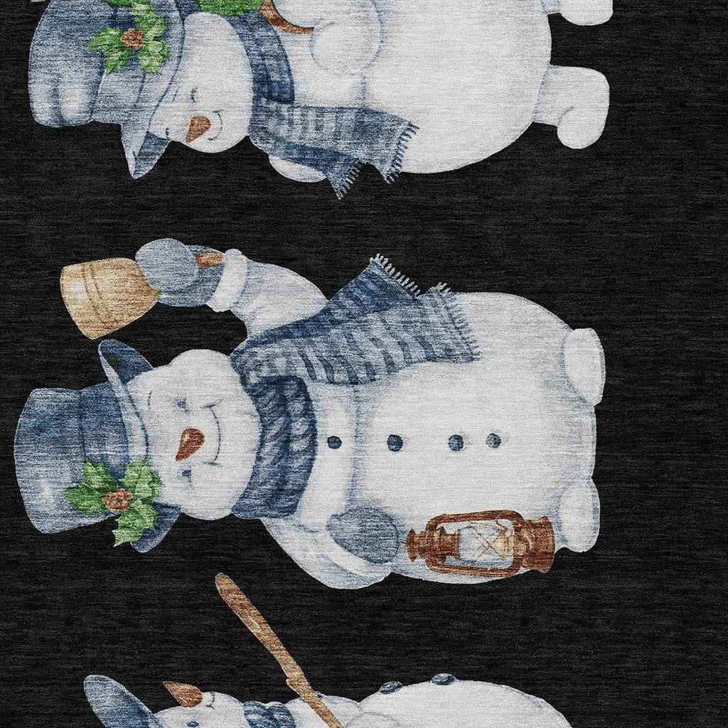 10' X 14' Black Denim Blue And Ivory Botanical Leaves Washable Indoor Outdoor Area Rug