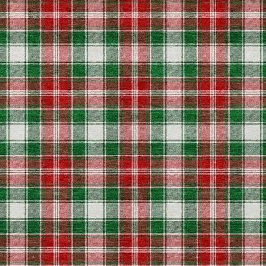 8' X 10' Emerald Red And White Plaid Washable Indoor Outdoor Area Rug