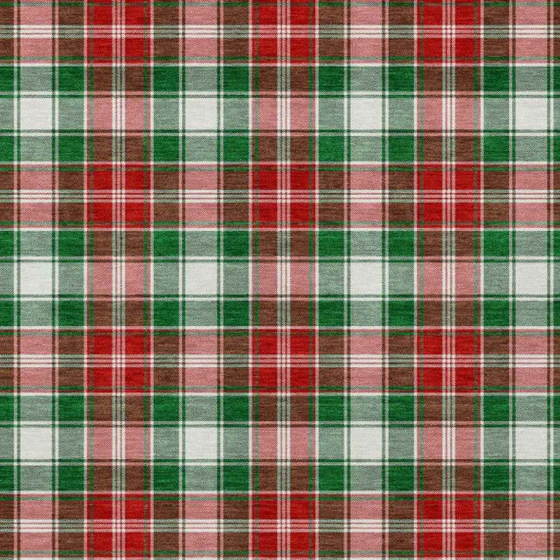 8' X 10' Emerald Red And White Plaid Washable Indoor Outdoor Area Rug