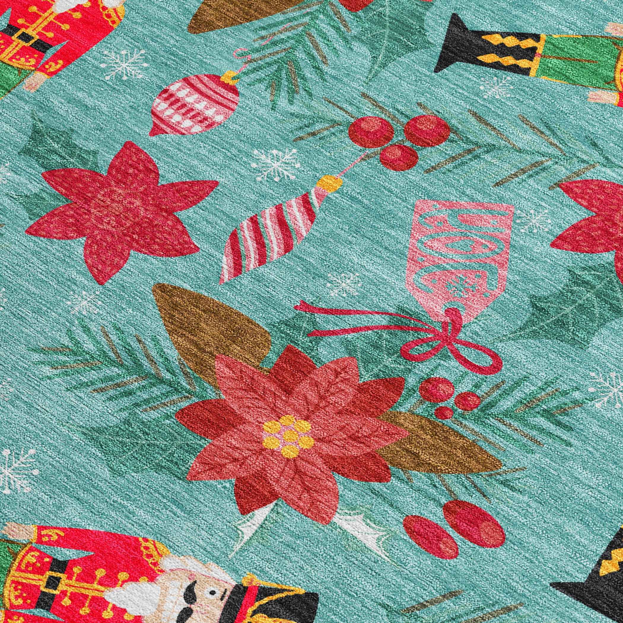 9' X 12' Teal Blue Red Black Pink And Brown Floral Washable Indoor Outdoor Area Rug