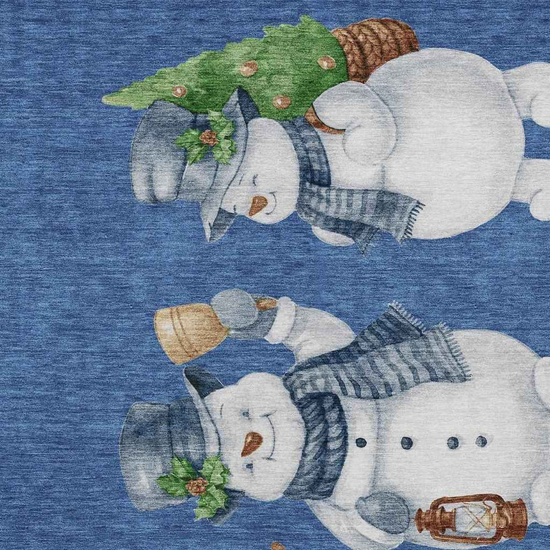 3' X 5' Navy Blue Denim Blue And Ivory Botanical Leaves Washable Indoor Outdoor Area Rug