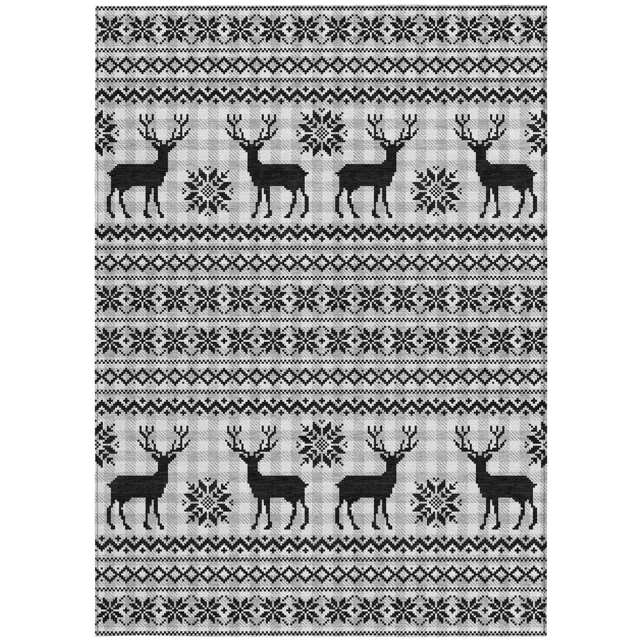 5' X 8' Silver Black And Ivory Animal Print Washable Indoor Outdoor Area Rug