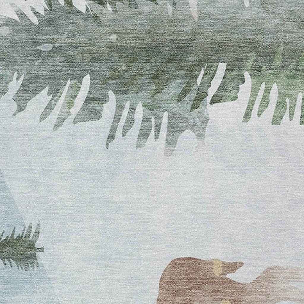 3' X 5' Sky Blue Sage Ivory And Khaki Animal Print Washable Indoor Outdoor Area Rug