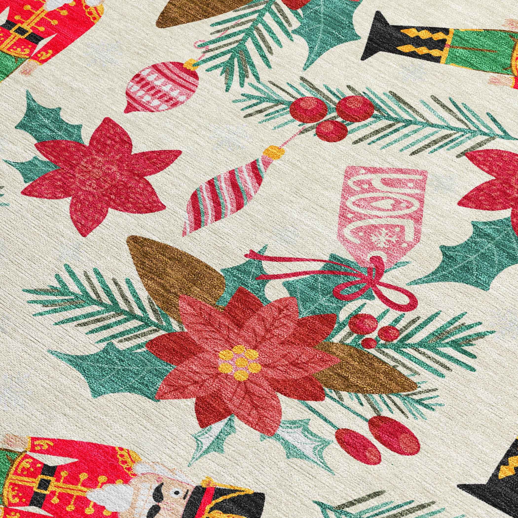 8' X 10' Ivory Red Black Pink And Brown Floral Washable Indoor Outdoor Area Rug