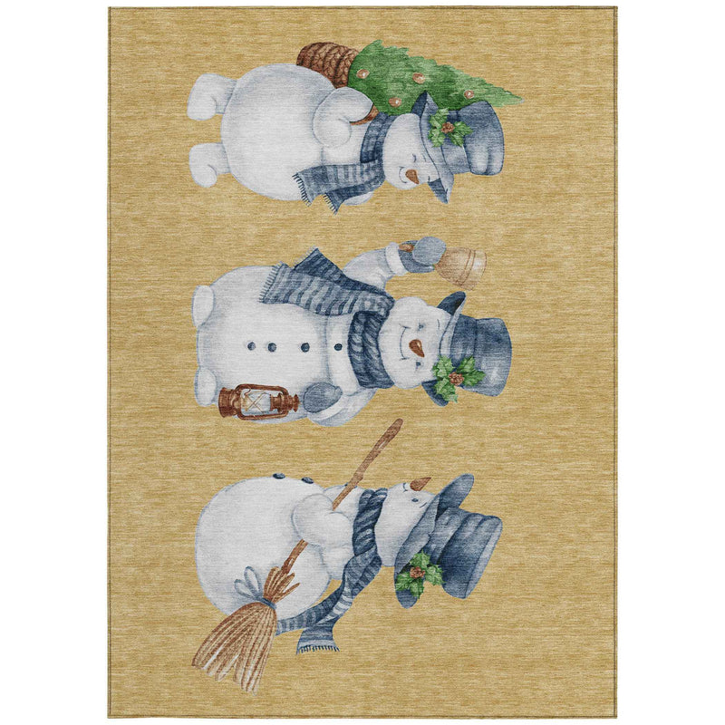 8' X 10' Gold Denim Blue And Ivory Botanical Leaves Washable Indoor Outdoor Area Rug