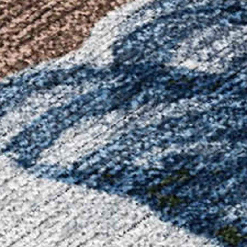 10' X 14' Brown Denim Blue And Ivory Botanical Leaves Washable Indoor Outdoor Area Rug