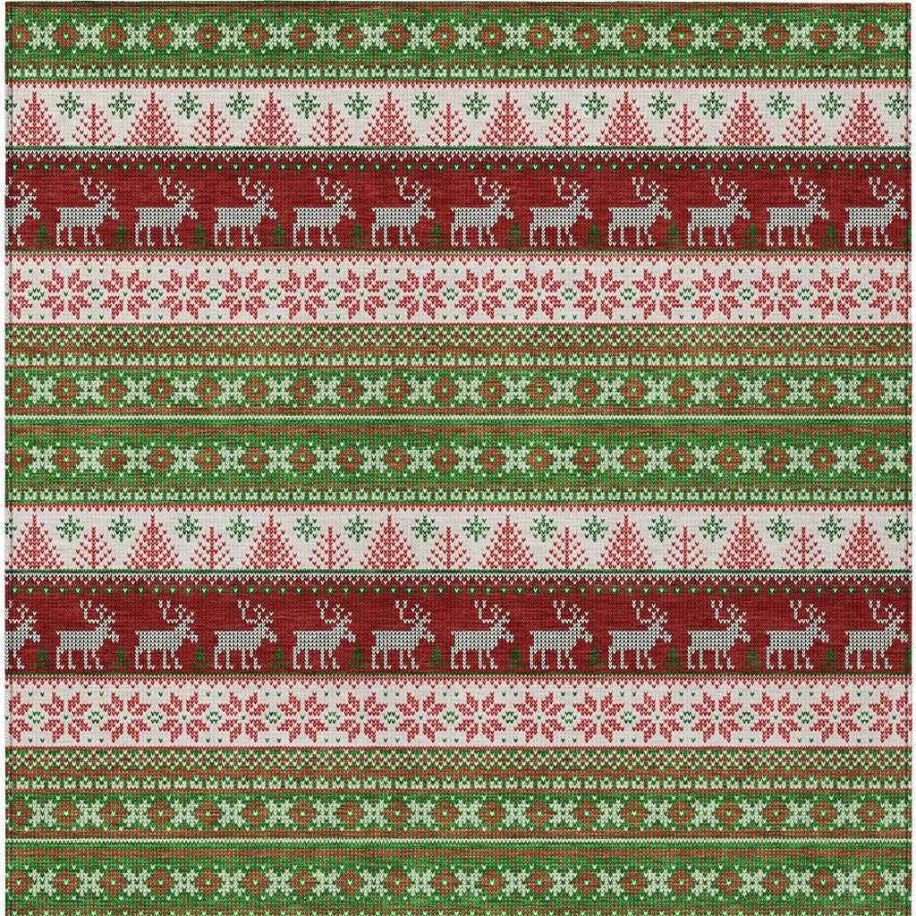 5' X 8' Green Ivory And Red Animal Print Washable Indoor Outdoor Area Rug