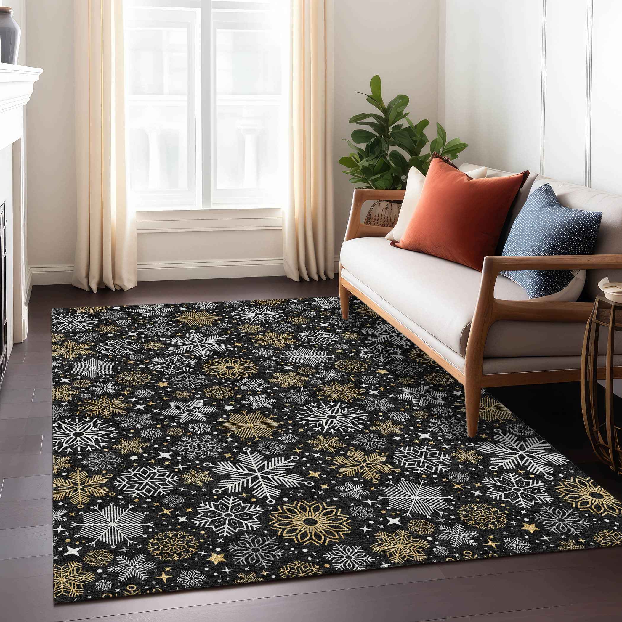 9' X 12' Black Gold And Gray Medallion Washable Indoor Outdoor Area Rug