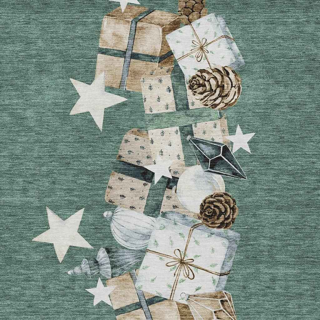 5' X 8' Pale Aqua Beige Ivory And Taupe Geometric Washable Indoor Outdoor Area Rug