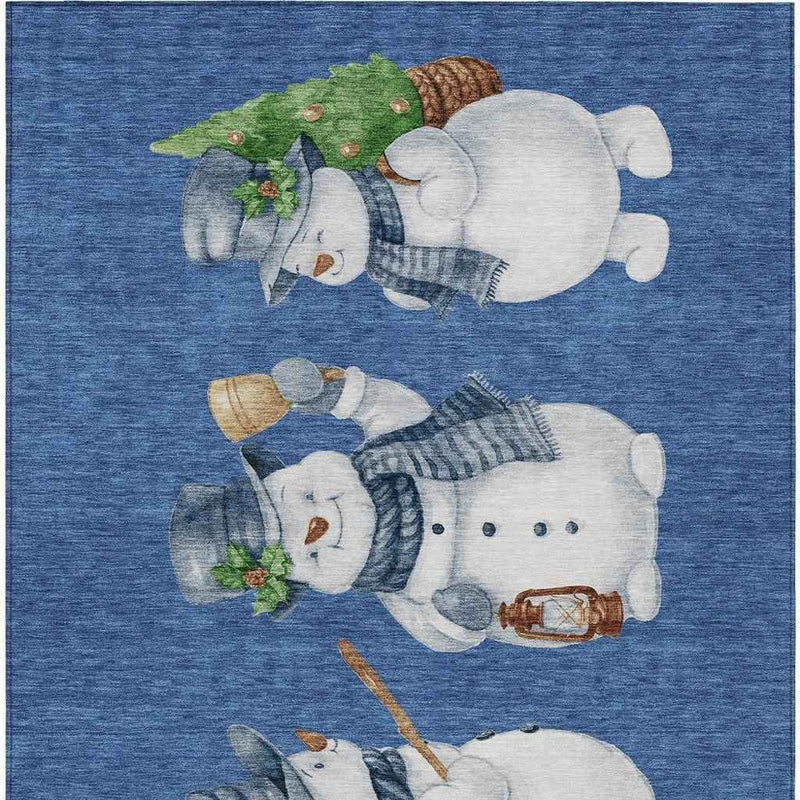 9' X 12' Navy Blue Denim Blue And Ivory Botanical Leaves Washable Indoor Outdoor Area Rug