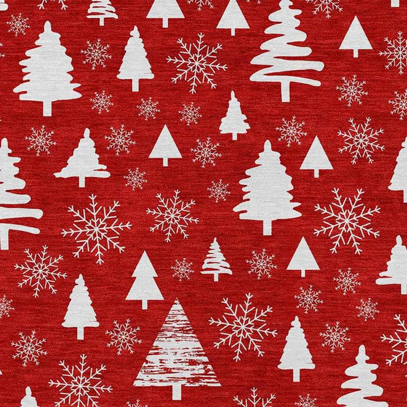 8' X 10' Red And Ivory Botanical Leaves Washable Indoor Outdoor Area Rug