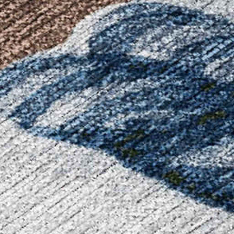 9' X 12' Brown Denim Blue And Ivory Botanical Leaves Washable Indoor Outdoor Area Rug