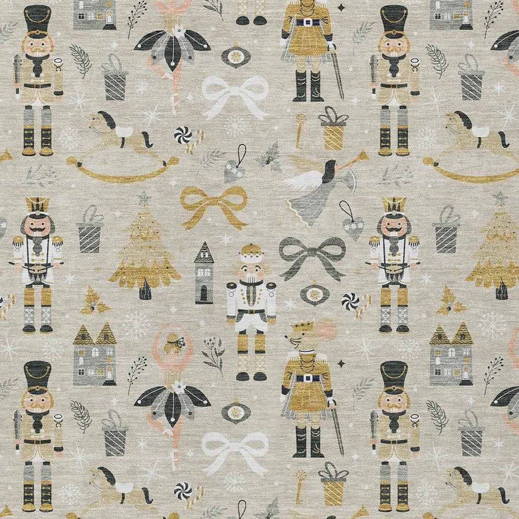 10' X 14' Beige Gold Black And Gray Village Houses Washable Indoor Outdoor Area Rug
