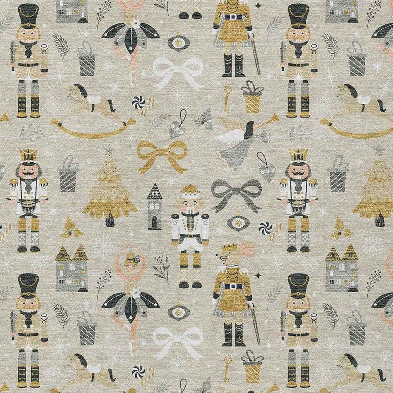 10' X 14' Beige Gold Black And Gray Village Houses Washable Indoor Outdoor Area Rug