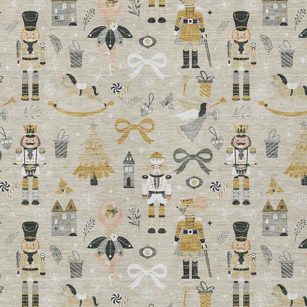 9' X 12' Beige Gold Black And Gray Village Houses Washable Indoor Outdoor Area Rug