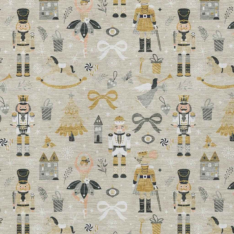 9' X 12' Beige Gold Black And Gray Village Houses Washable Indoor Outdoor Area Rug