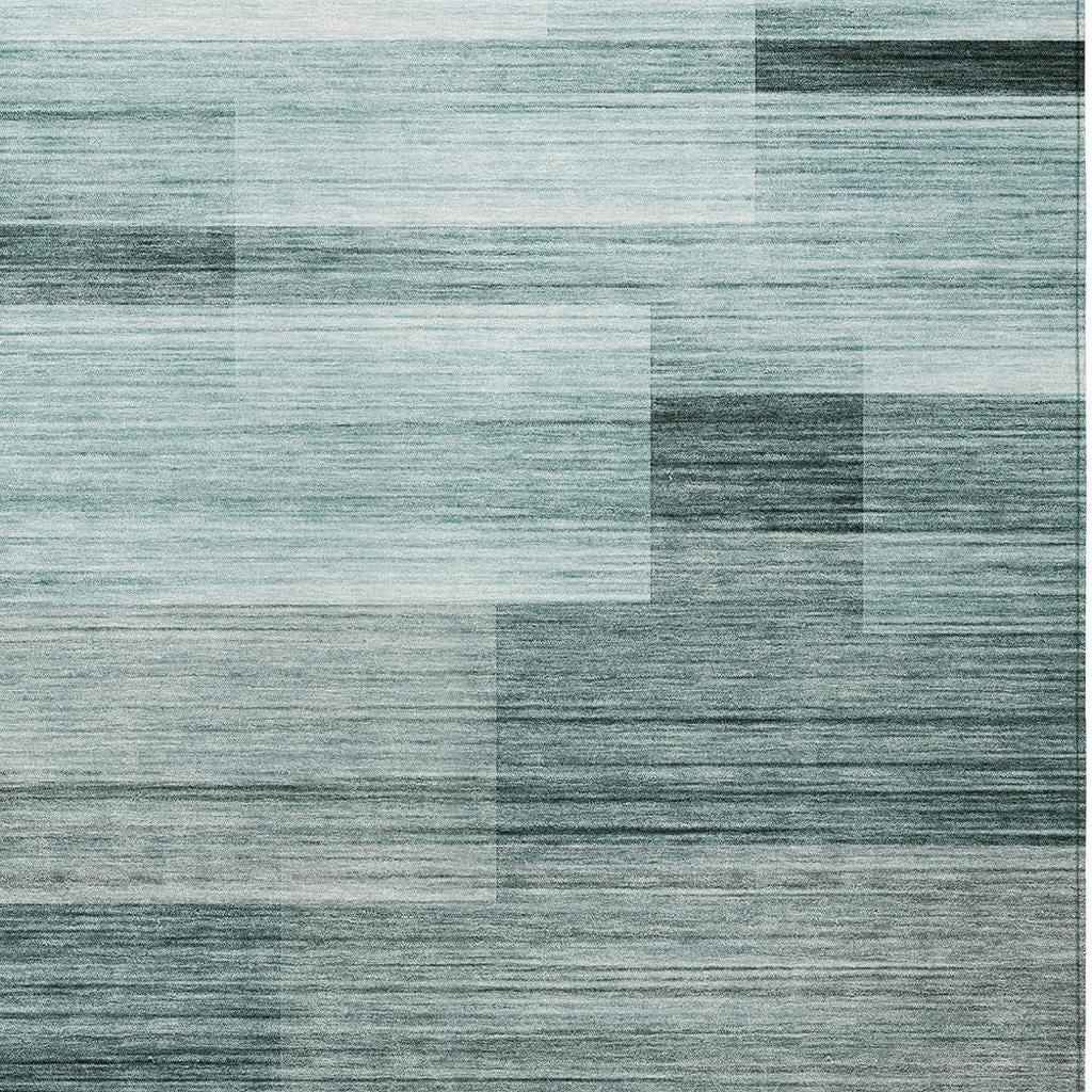 8' X 10' Teal Blue And Ivory Striped Washable Indoor Outdoor Area Rug