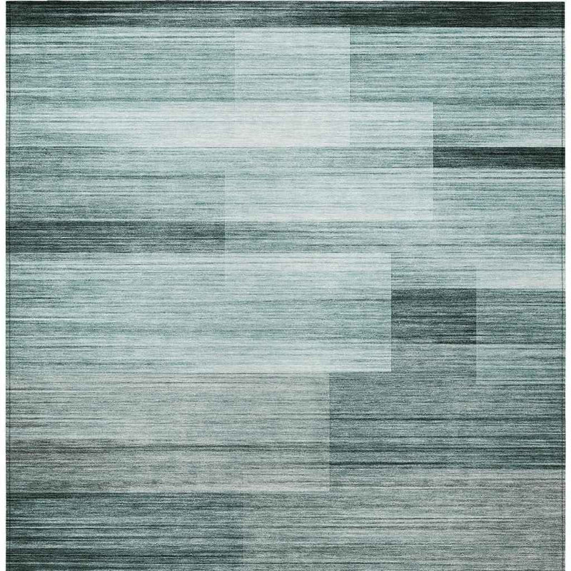 8' X 10' Teal Blue And Ivory Striped Washable Indoor Outdoor Area Rug