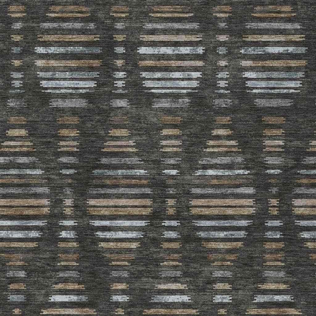 3' X 5' Coffee And Gray Striped Washable Indoor Outdoor Area Rug