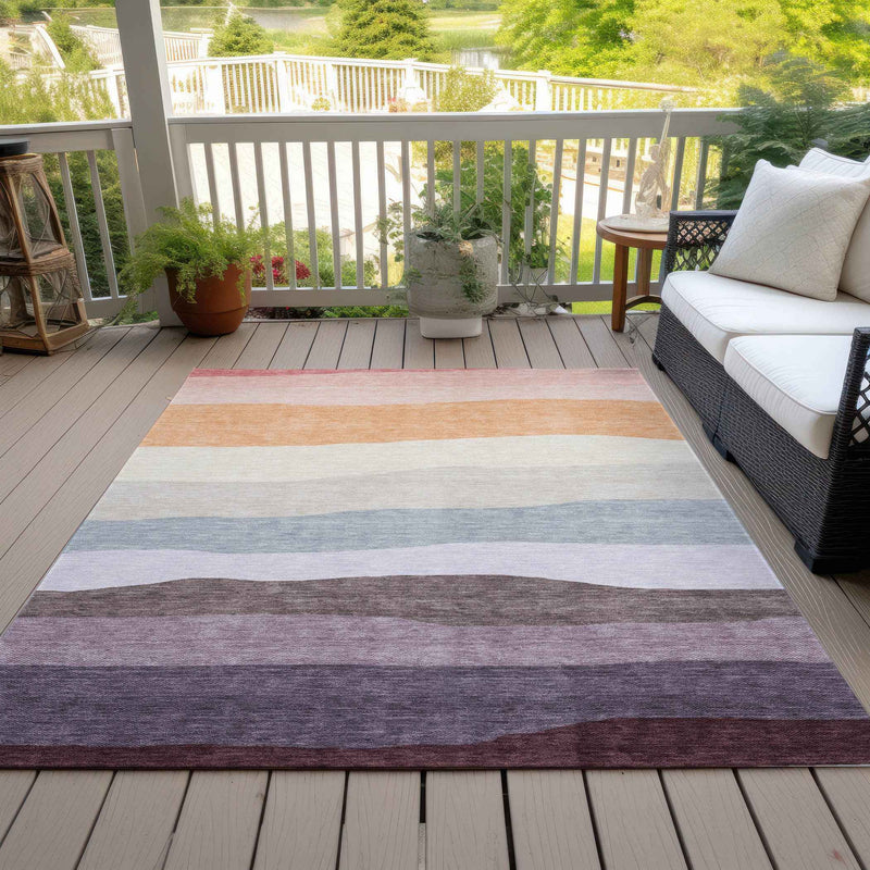3' X 5' Orange Blush And Lavender Striped Washable Indoor Outdoor Area Rug