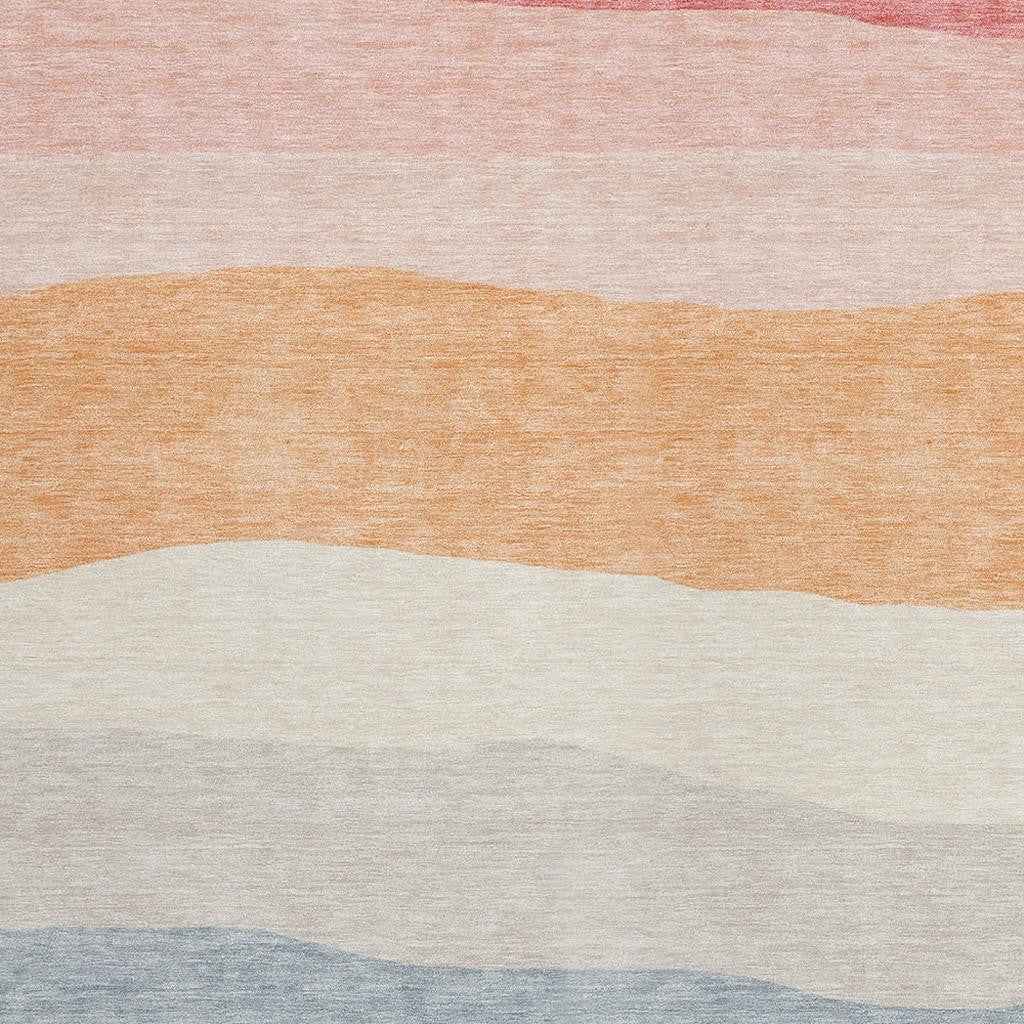 3' X 5' Orange Blush And Lavender Striped Washable Indoor Outdoor Area Rug