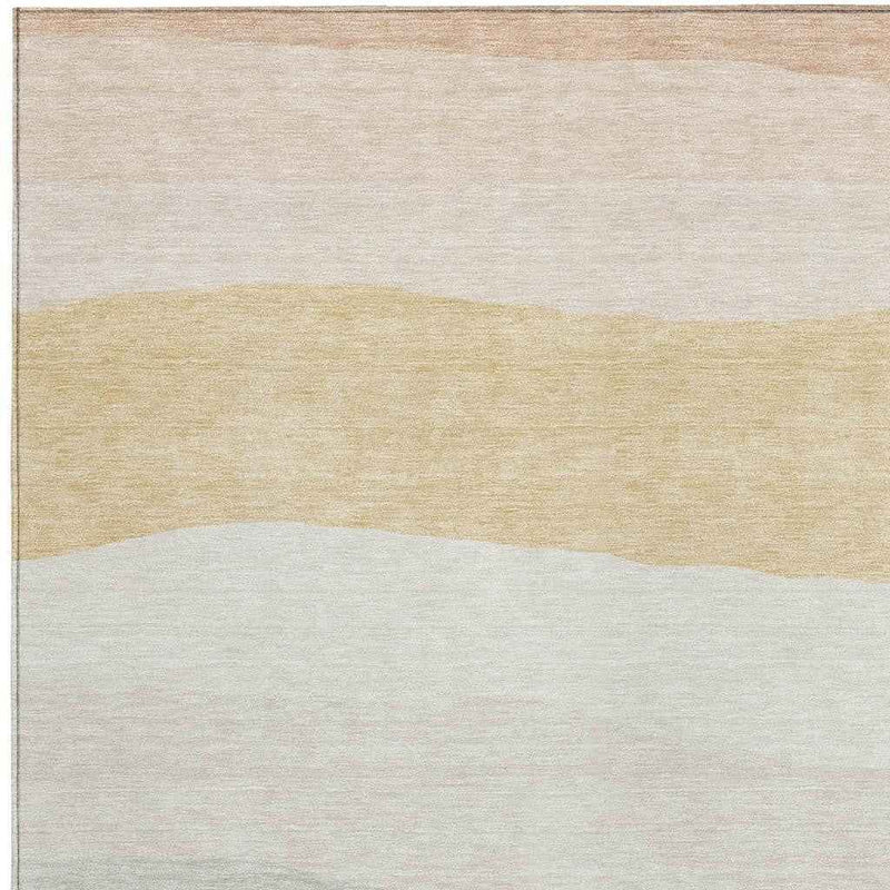 8' X 10' Wheat Gold And Beige Striped Washable Indoor Outdoor Area Rug