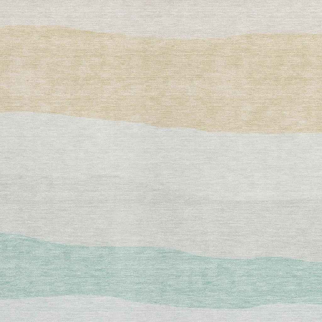 10' X 14' Teal Blue Green And Ivory Striped Washable Indoor Outdoor Area Rug