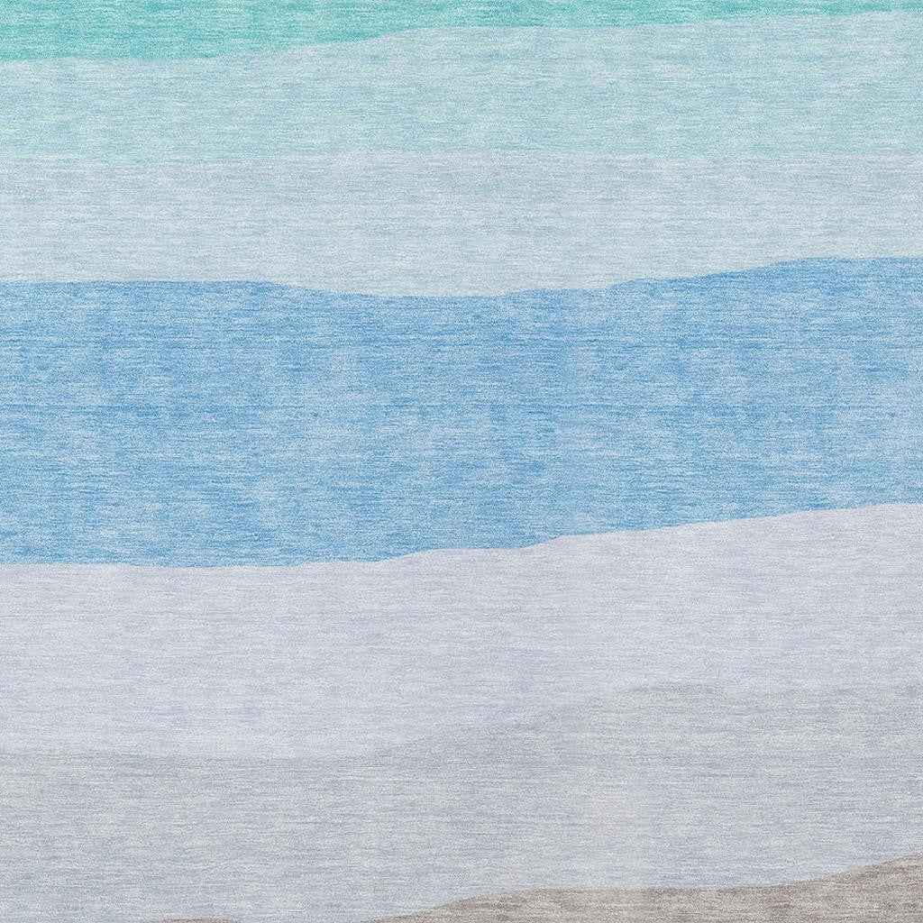 9' X 12' Green Blue And Gray Striped Washable Indoor Outdoor Area Rug
