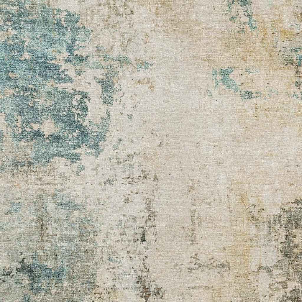 9' X 12' Ivory And Taupe Abstract Washable Indoor Outdoor Area Rug